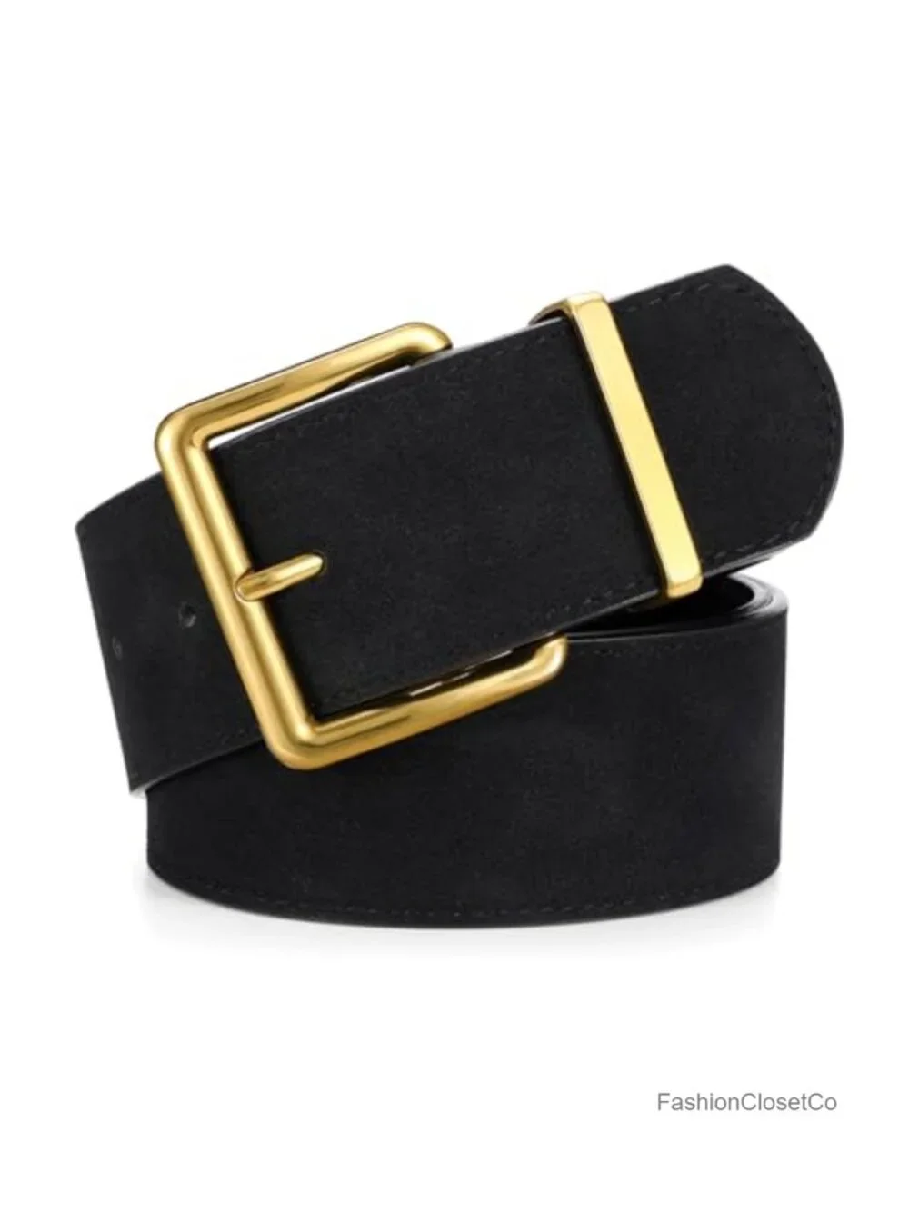Women Wide Suede Leather Belt with Big Gold Buckle